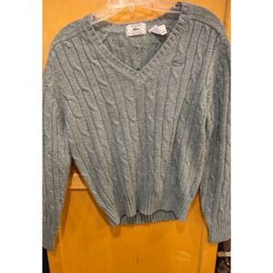 Lacoste Sweater‎ Gray Casual Pullover Sweatshirt V-neck Acrylic/Wool Medium